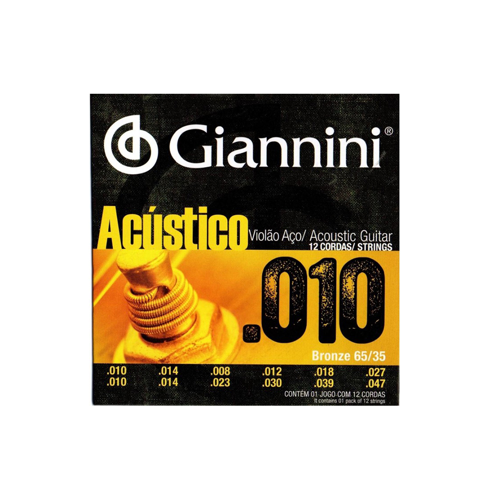 Encordoamento Violão Aço 010 Giannini 12 cordas Bronze GESWA12