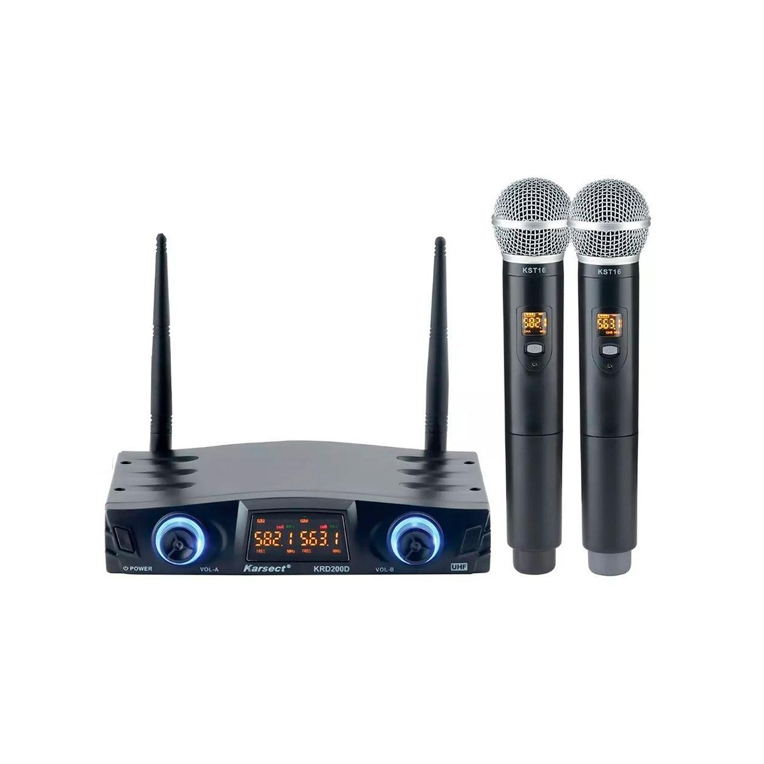 Microfone de Mão Duplo Sem Fio UHF Digital Karsect KRD200DM