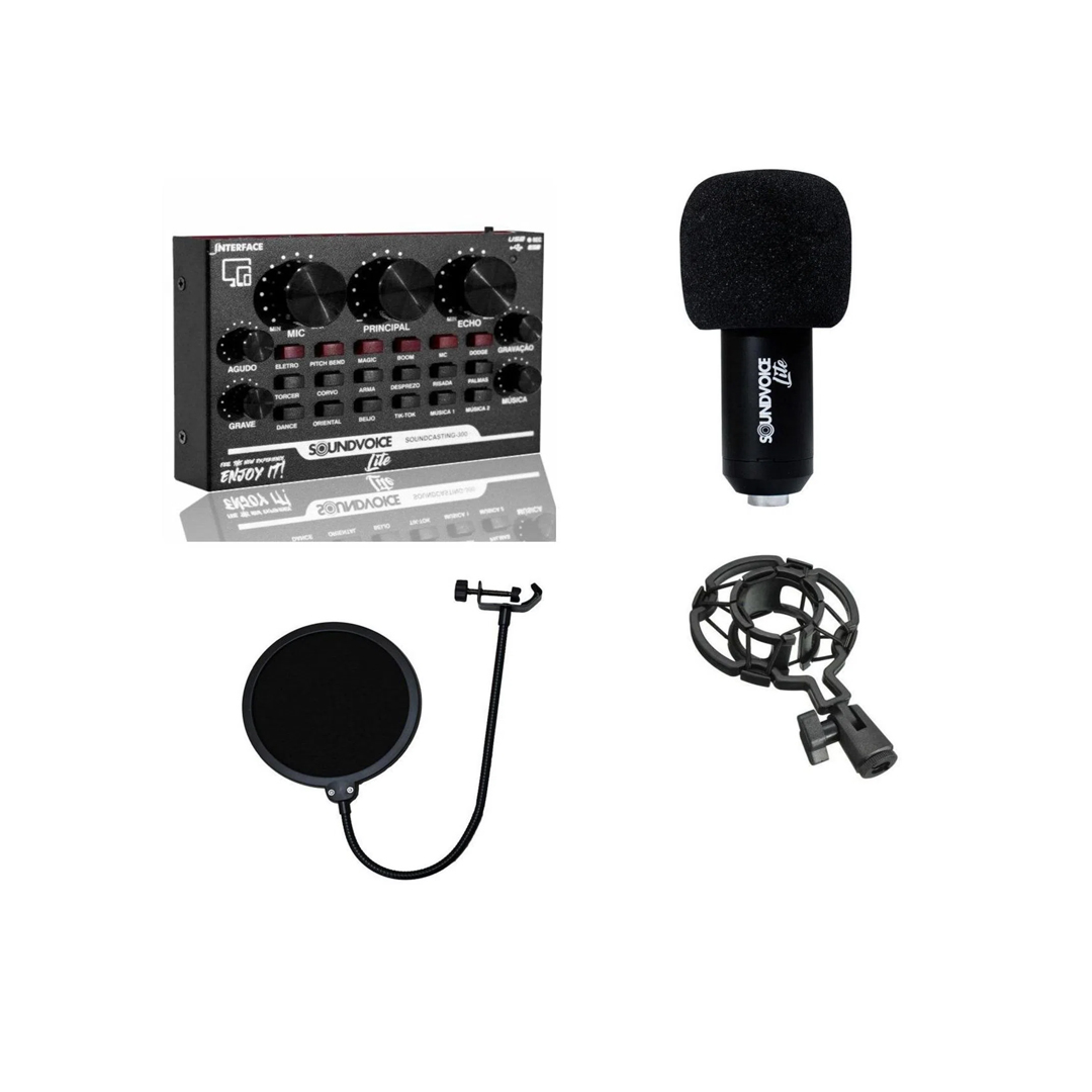 Placa de Áudio Interface Soundvoice Kit Soundcasting KT-300