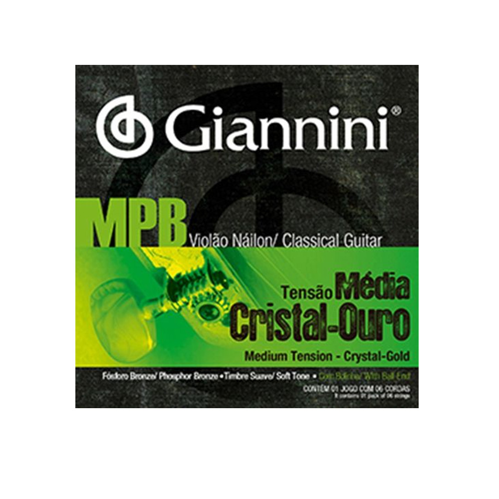 Encordoamento Violão Nylon Tensão Media Giannini MPB Cristal/Ouro GENWG