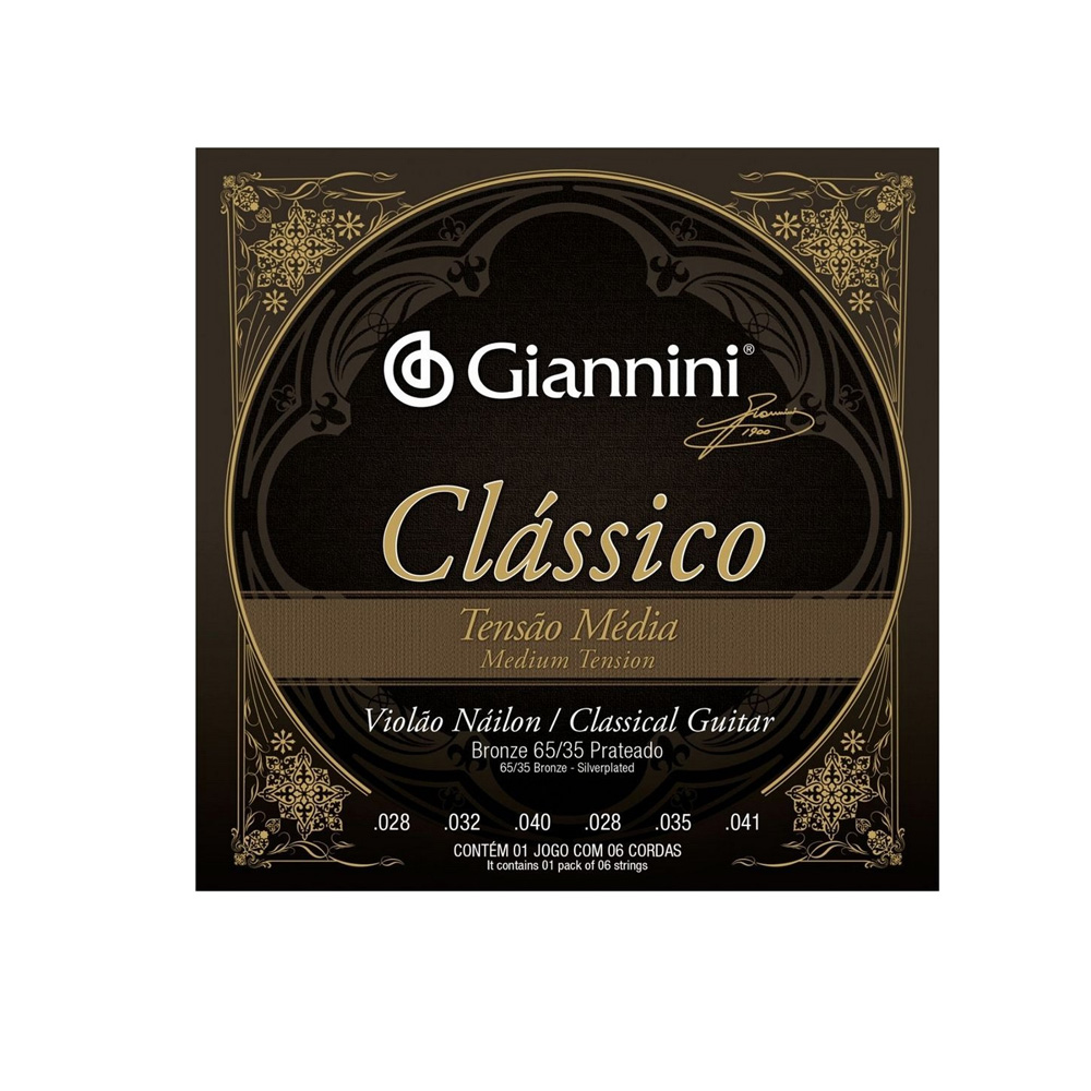 Encordoamento Violão Nylon Tensão Media Giannini Clássico GENWPM
